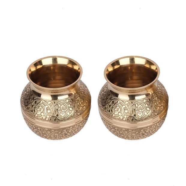 Traditional Brass Kalash Set with Engraved Floral Design