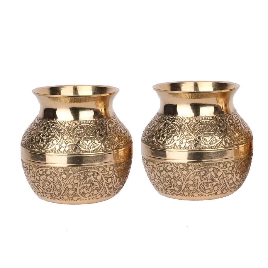 Traditional Brass Kalash Set with Engraved Floral Design