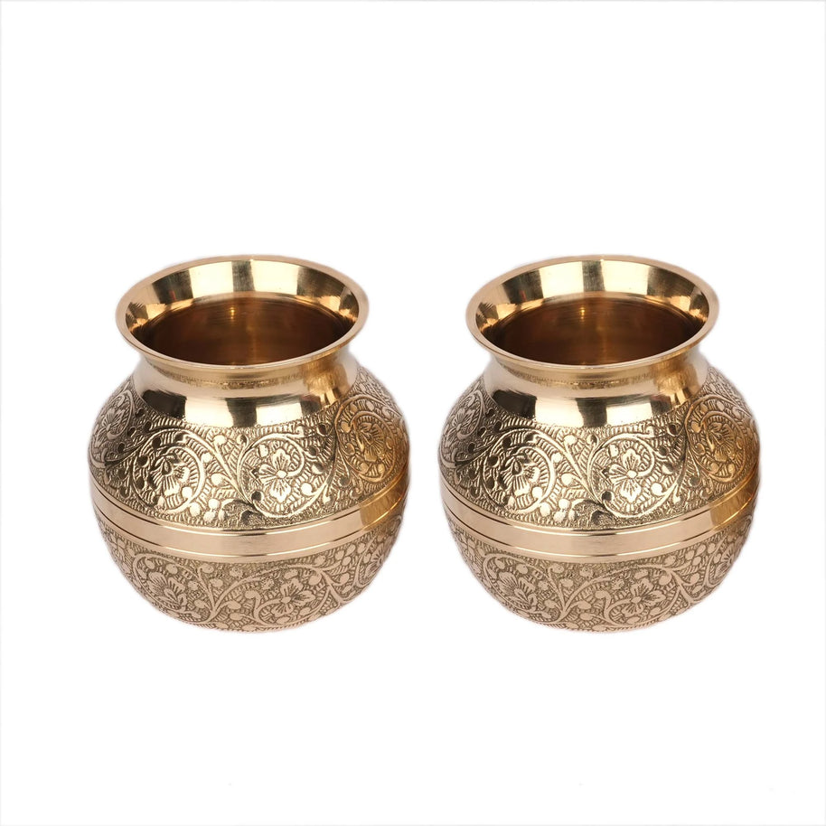 Traditional Brass Kalash Set with Engraved Floral Design