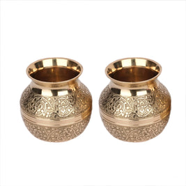 Traditional Brass Kalash Set with Engraved Floral Design