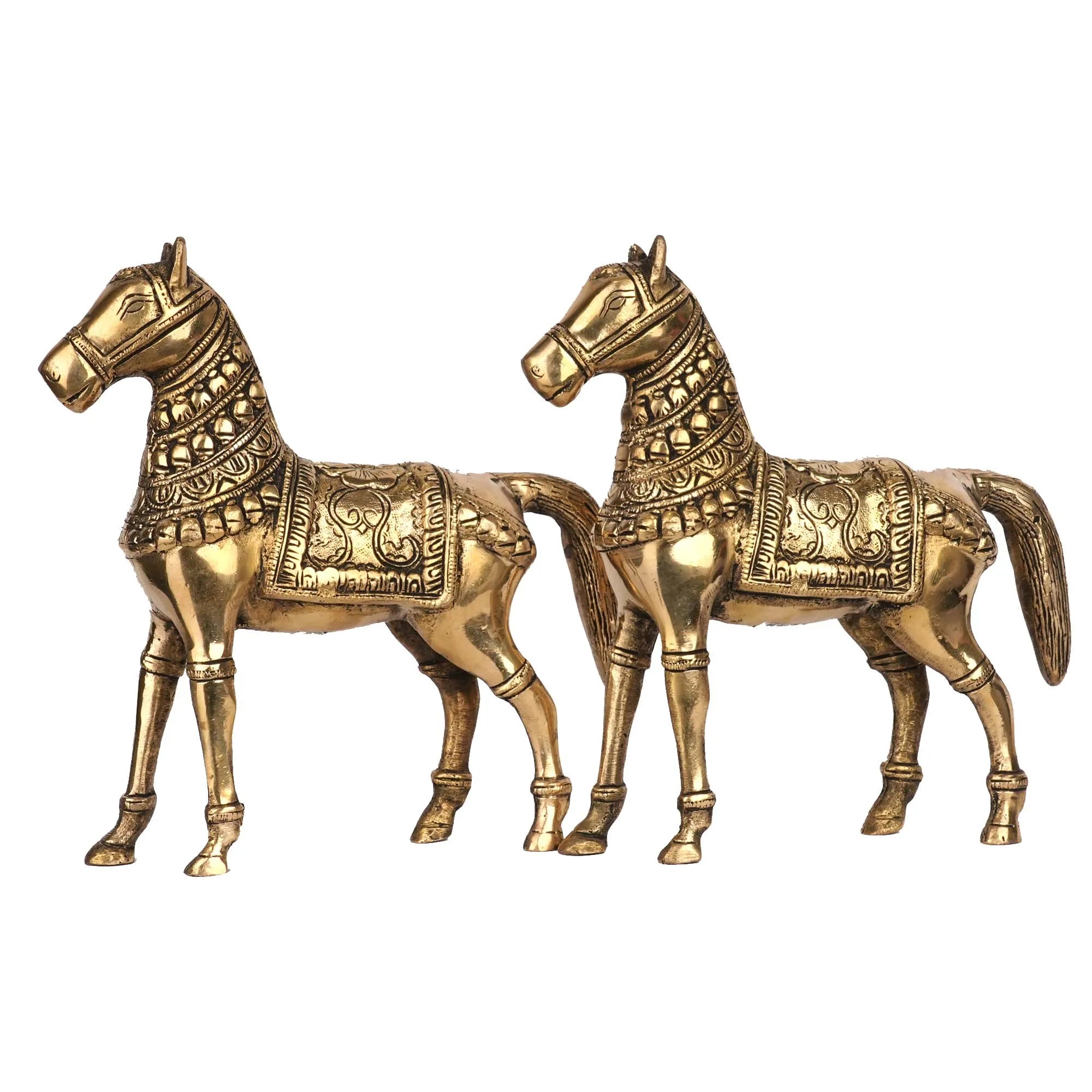 Handcrafted Brass Horse Pair | Decorative Horse Showpiece – 8.5