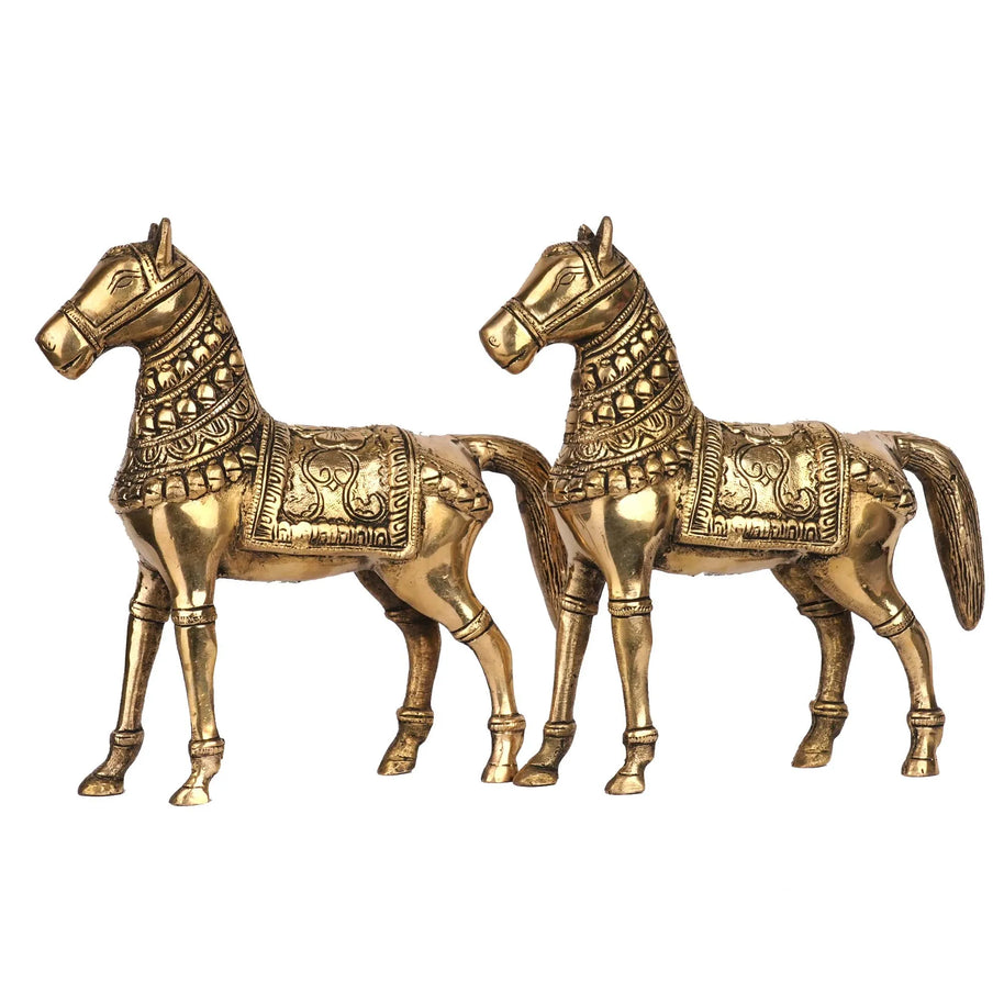 Handcrafted Brass Horse Pair | Decorative Horse Showpiece – 8.5