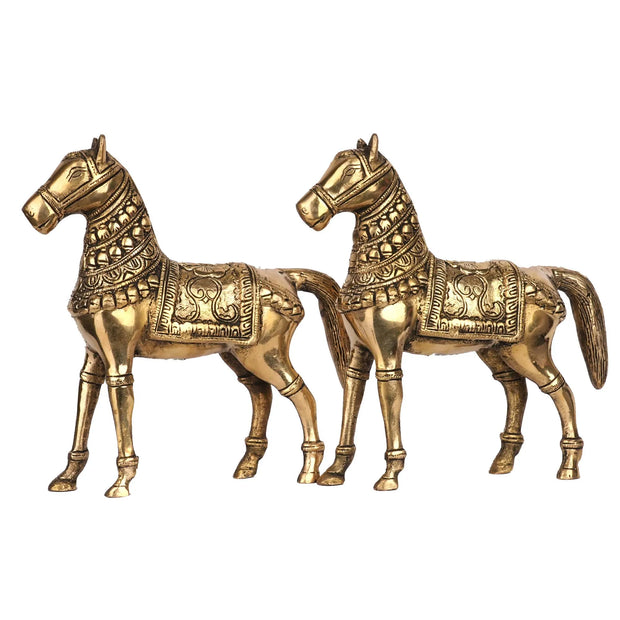 Handcrafted Brass Horse Pair | Decorative Horse Showpiece – 8.5" Height