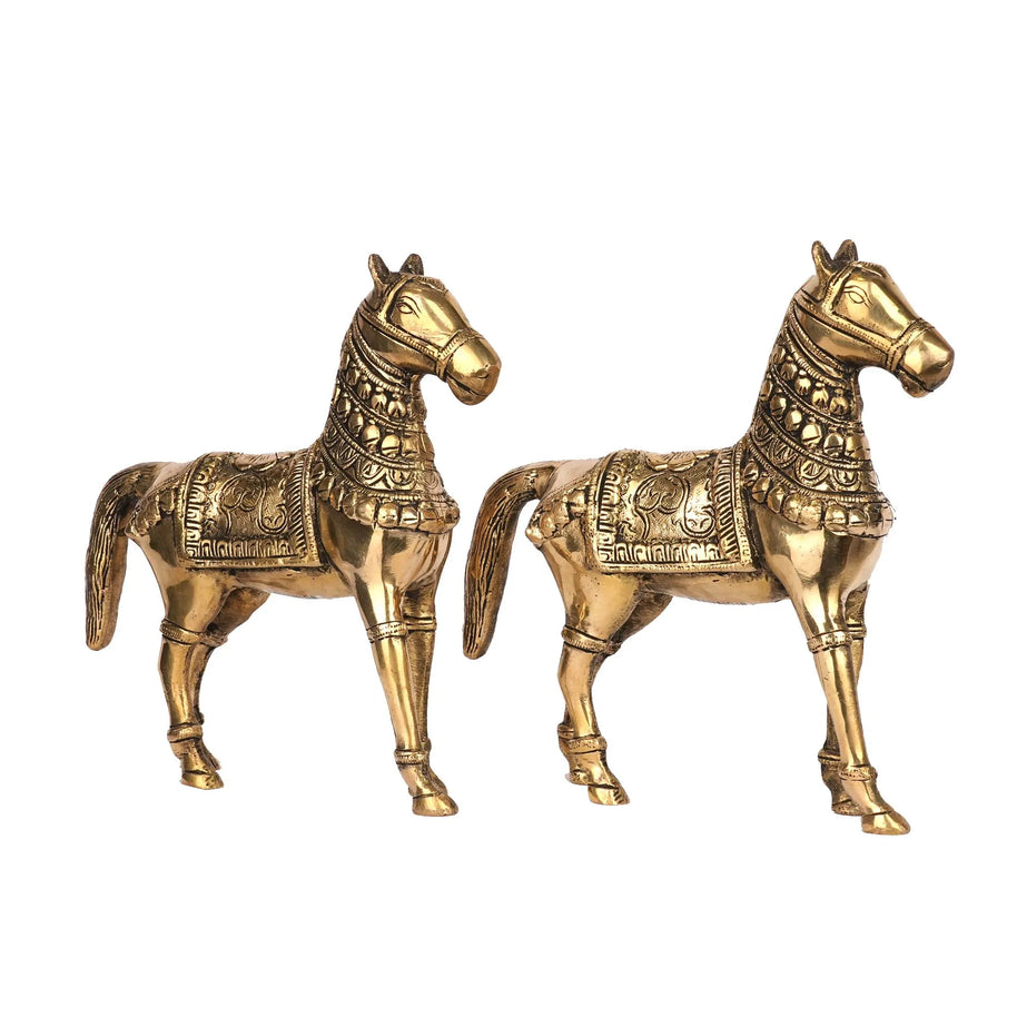 Handcrafted Brass Horse Pair | Decorative Horse Showpiece – 8.5" Height