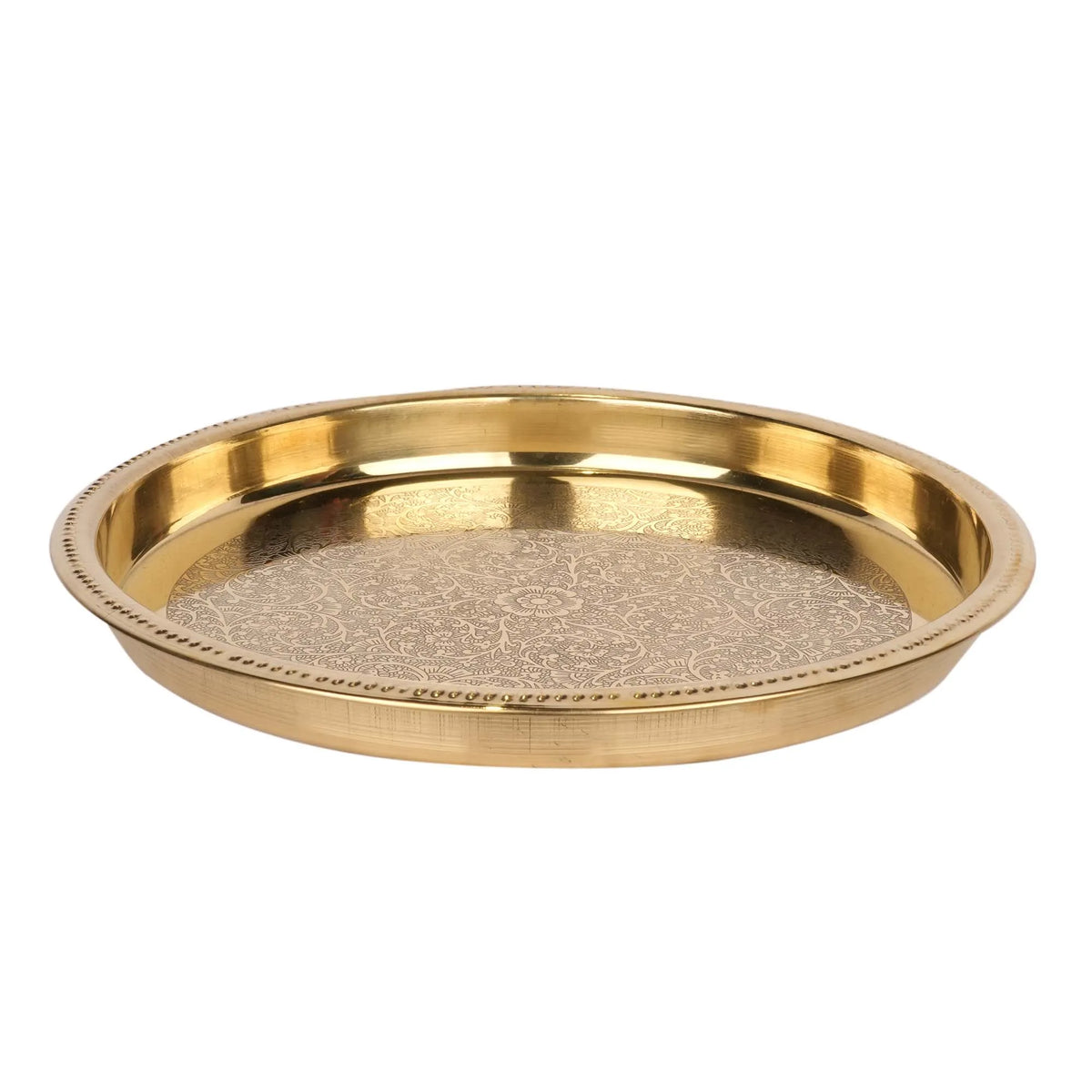 Handcrafted Brass Embossed Khumcha Plate | Decorative Serving Plate – 11.5