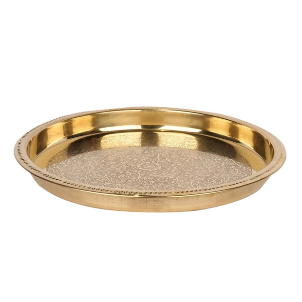 Handcrafted Brass Embossed Khumcha Plate | Decorative Serving Plate – 11.5" Width