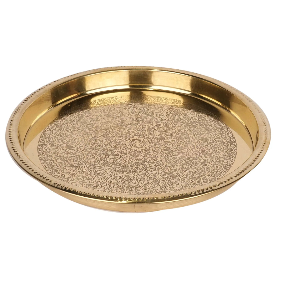 Handcrafted Brass Embossed Khumcha Plate | Decorative Serving Plate – 11.5