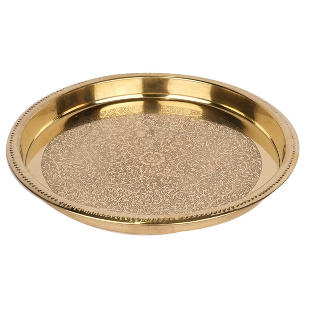 Handcrafted Brass Embossed Khumcha Plate | Decorative Serving Plate – 11.5" Width