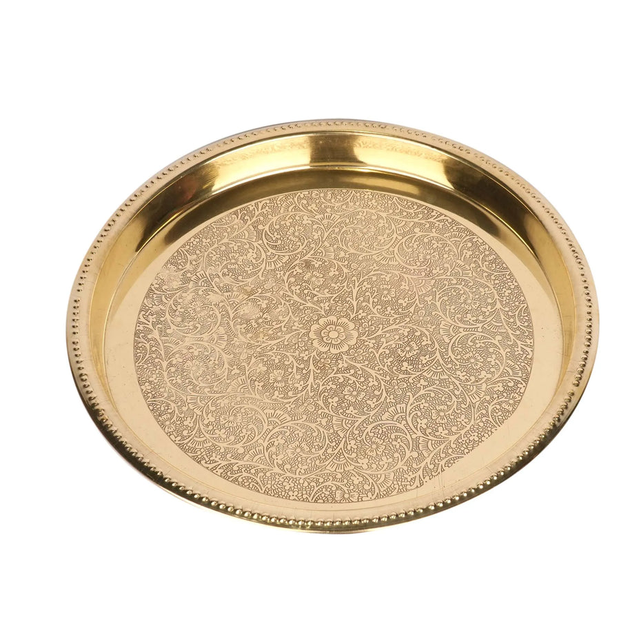 Handcrafted Brass Embossed Khumcha Plate | Decorative Serving Plate – 11.5