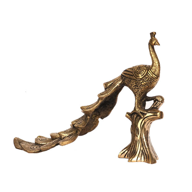 Handcrafted Brass Peacock Figurine | Decorative Showpiece – 8.5" height