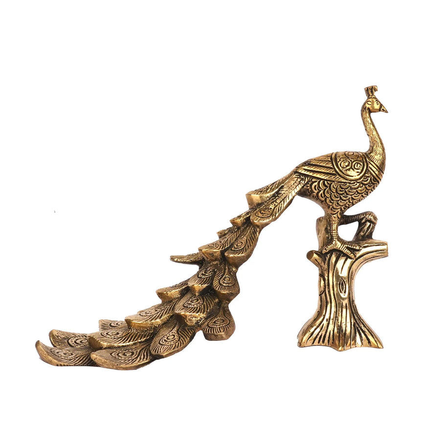 Handcrafted Brass Peacock Figurine | Decorative Showpiece – 8.5" height
