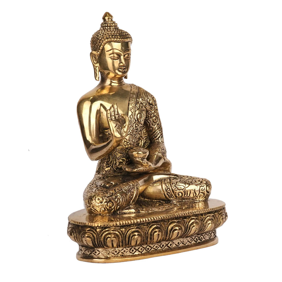Handcrafted Brass Sitting Buddha Idol | Spiritual Décor – 9.75