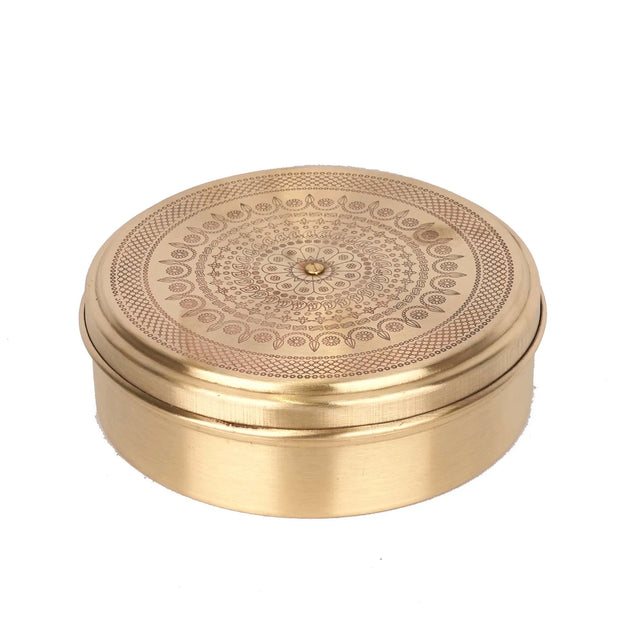 Handcrafted Brass Tiny Masala Box | Traditional Spice Box – 6" Width