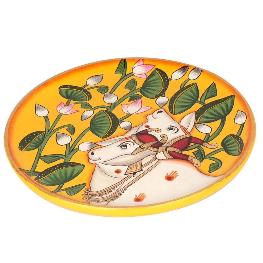 Handcrafted Wooden Painted Cow | Traditional Décor – 10" Width