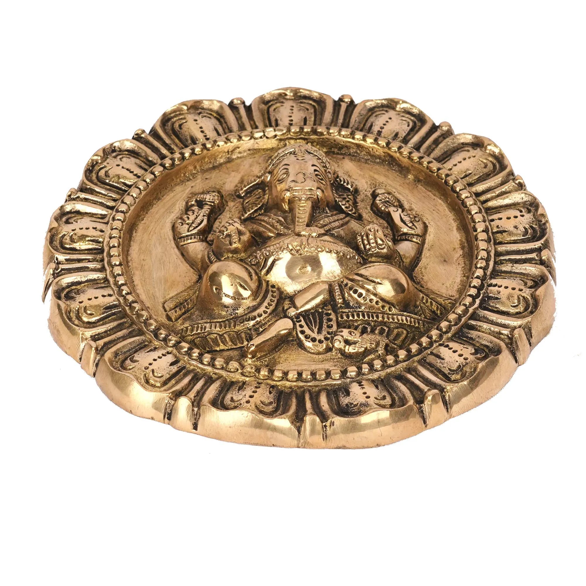 Handcrafted Brass Ganesha Plate | Decorative Pooja Plate – 7.5
