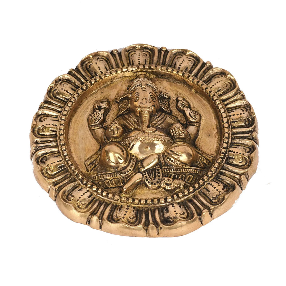 Handcrafted Brass Ganesha Plate | Decorative Pooja Plate – 7.5