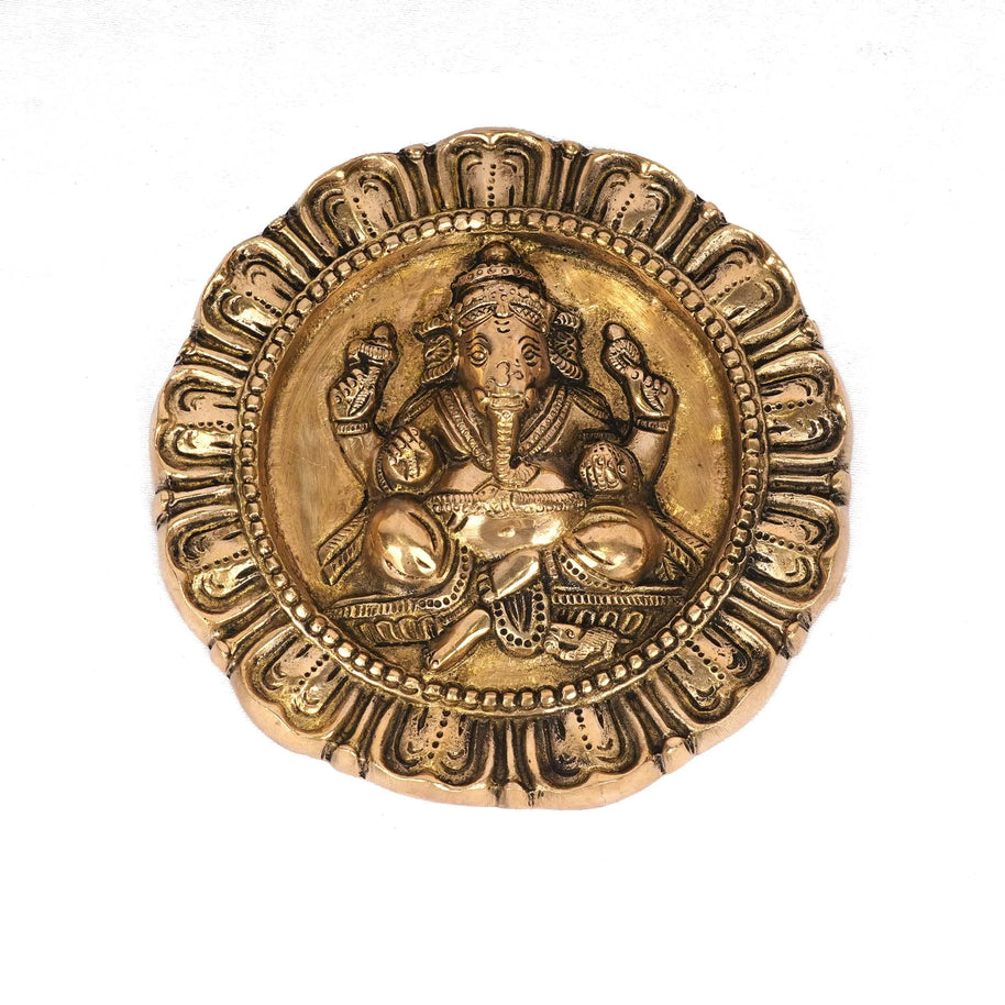 Handcrafted Brass Ganesha Plate | Decorative Pooja Plate – 7.5" Height