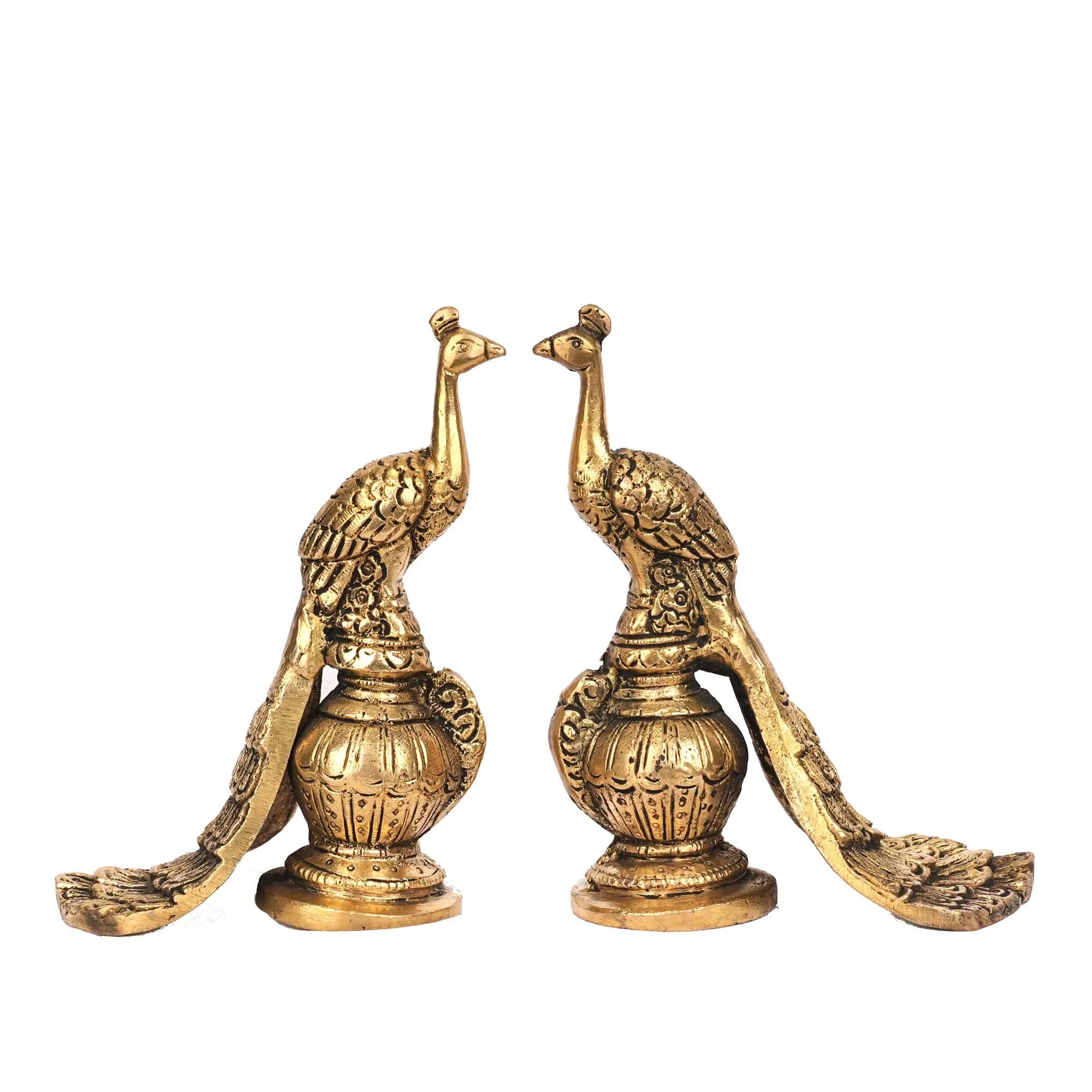 Handcrafted Brass Peacock Table Pair  – 5.5