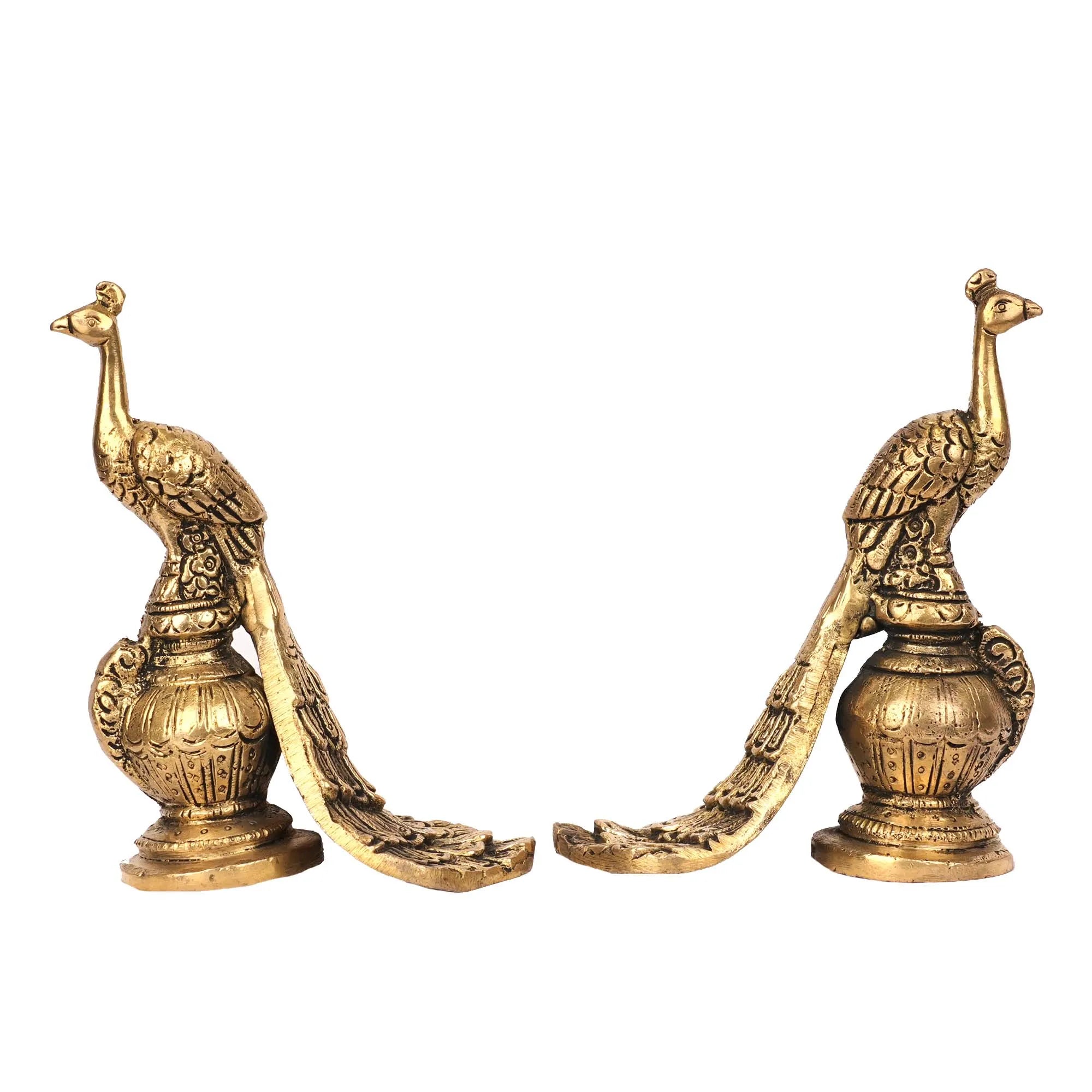 Handcrafted Brass Peacock Table Pair  – 5.5