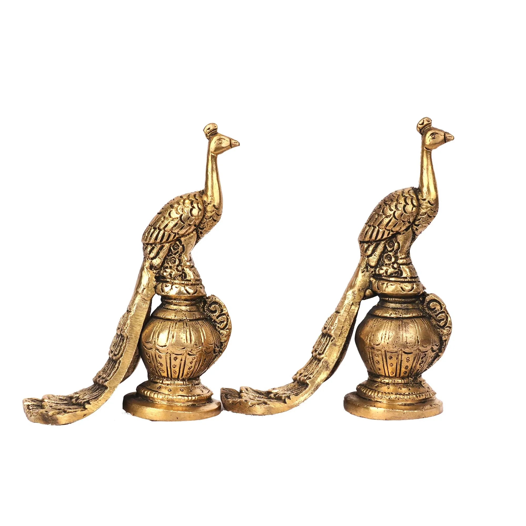 Handcrafted Brass Peacock Table Pair  – 5.5