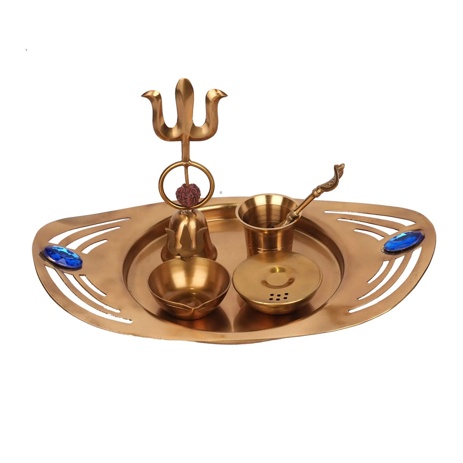 Brass Pooja Set | Traditional Prayer Set – 10.5" Width