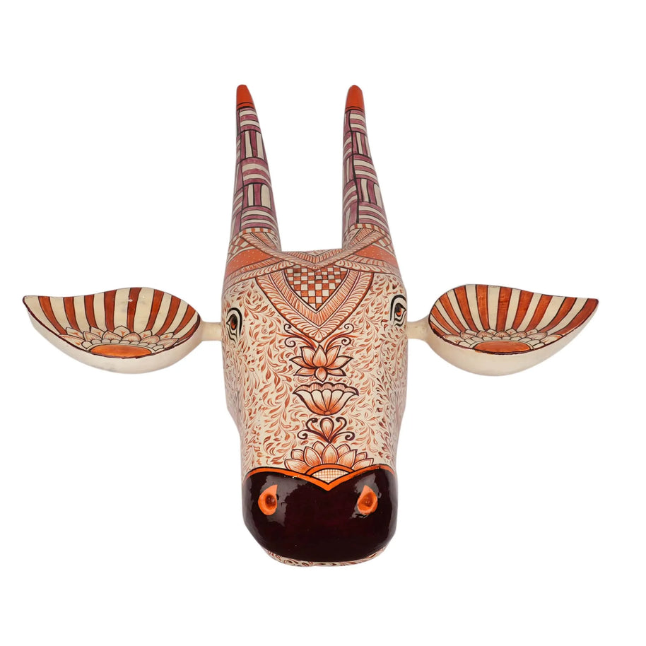 Handcrafted Wooden Bull Head Wall Décor – 17" Height