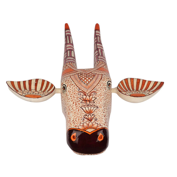 Handcrafted Wooden Bull Head Wall Décor – 17" Height