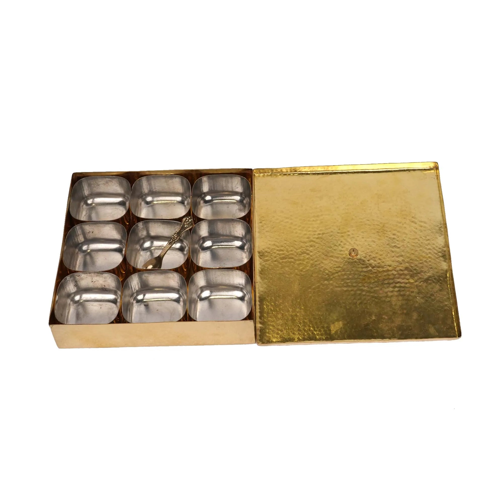 Brass Masala Box – Square Traditional Spice Storage Box – 8.5