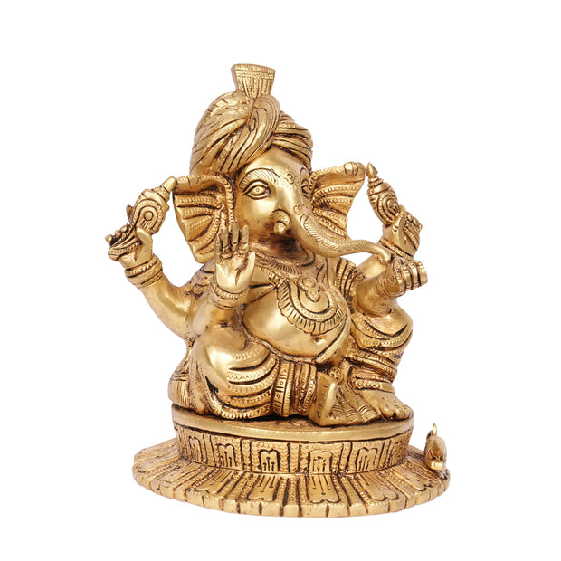 Handcrafted Brass Pagadi Ganesh Idol – 9" Height