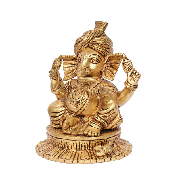 Handcrafted Brass Pagadi Ganesh Idol – 9" Height