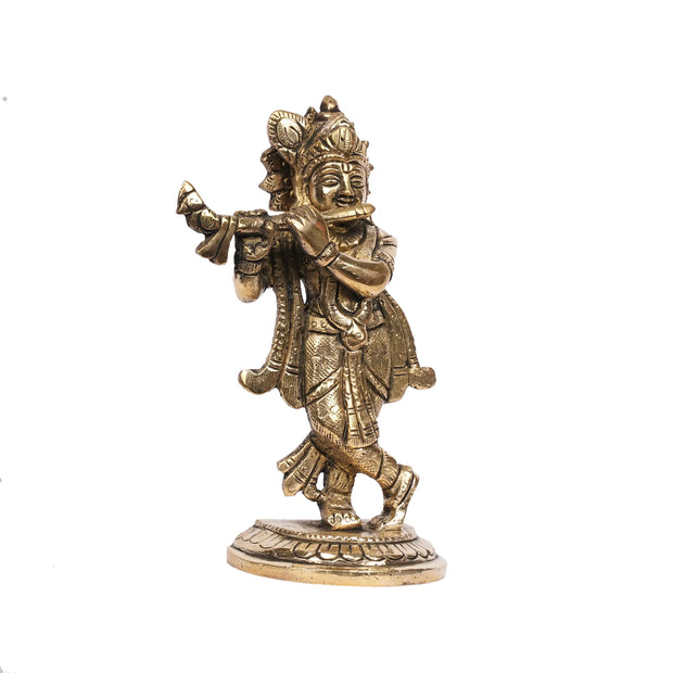 Product Title: Handcrafted Brass Krishna Sitting Idol – 5.5" Height