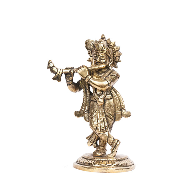 Product Title: Handcrafted Brass Krishna Sitting Idol – 5.5" Height