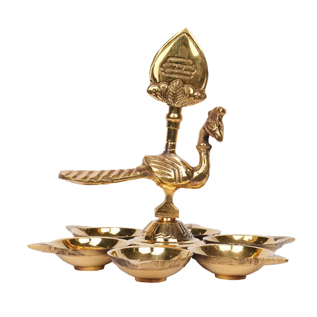 Handcrafted Brass Arumuga Deepa with Vel – 5" Height