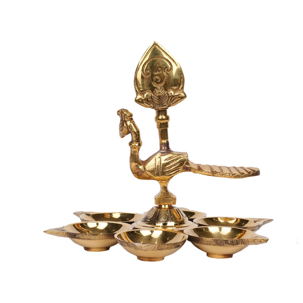 Handcrafted Brass Arumuga Deepa with Vel – 5" Height