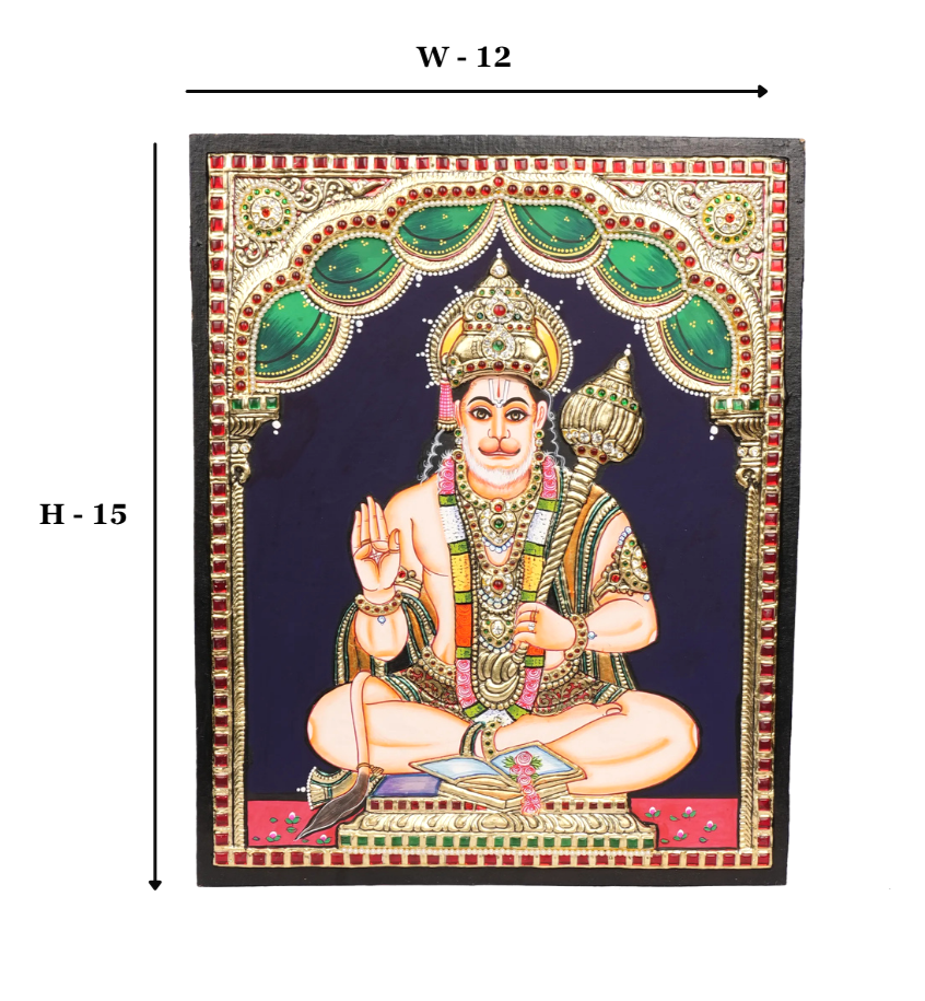 Embossed Tanjore Hanuman Painting with 22K Gold Foil – 15 × 12 Inches