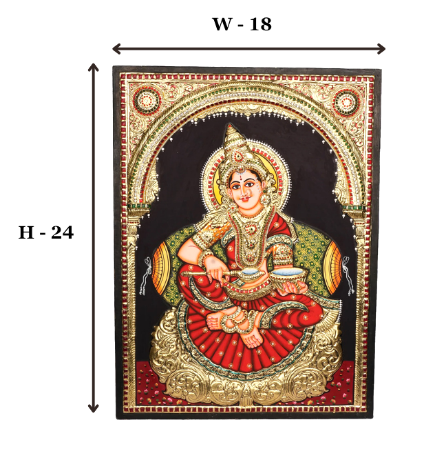 Annapoorneshwari Tanjore Painting with 22K Gold Foil – 24 × 18 Inches