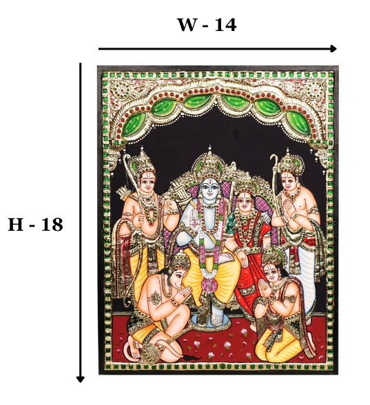 Tanjore RamDarbar Painting with 22K Gold Foil – 18 × 14 Inches