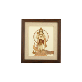 A wooden carving frame containing a decorative artwork depicting lord murugan