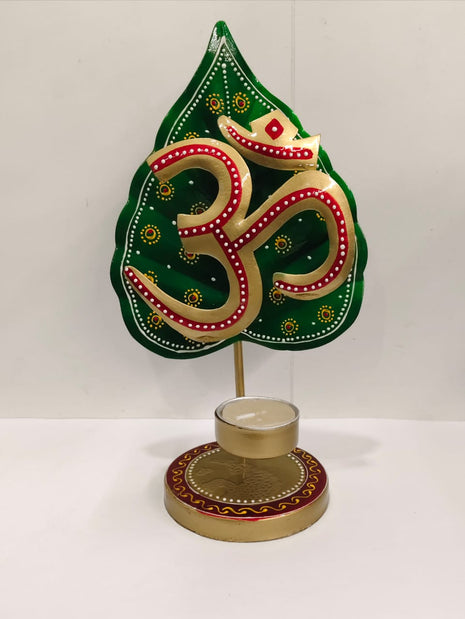 Om Leaf Marble Tea Light Candle Holder