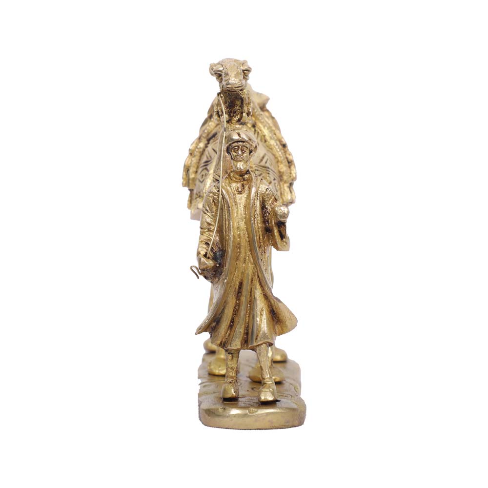 Handcrafted Brass Statue of Camel with Man