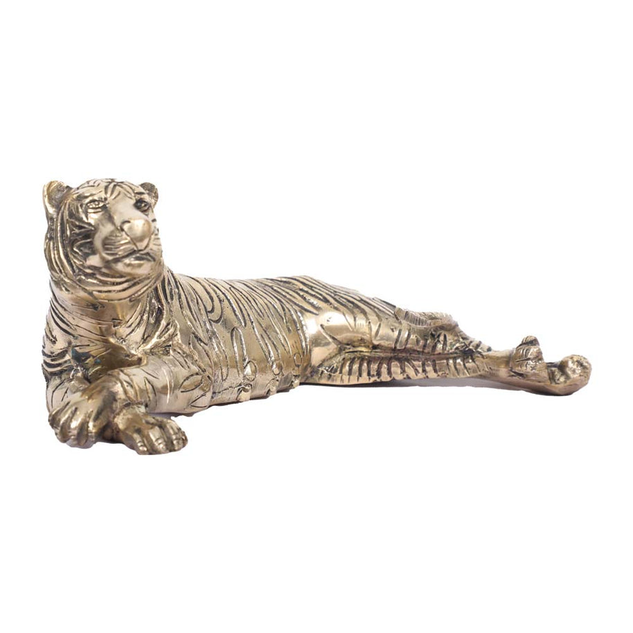 Relaxing Brass Tiger Statue for Home Decor