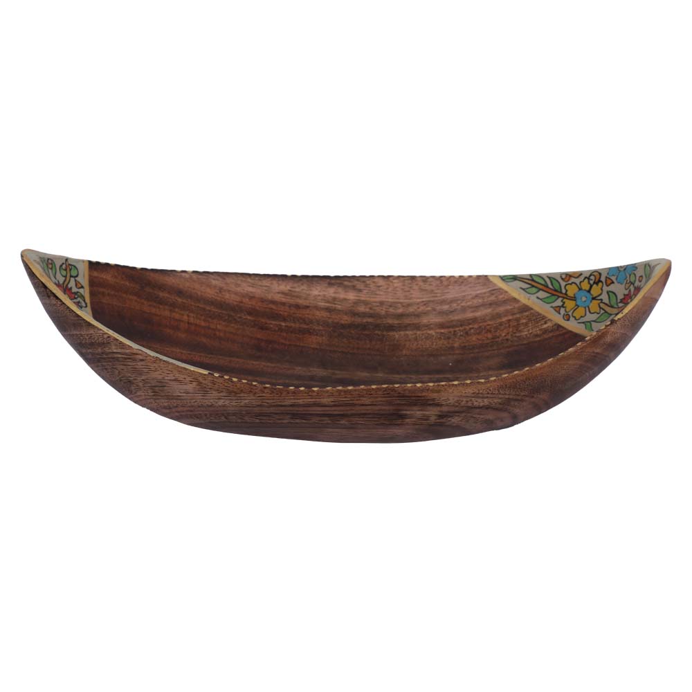 Hand-Painted Wooden Boat Bowl for Table Decor