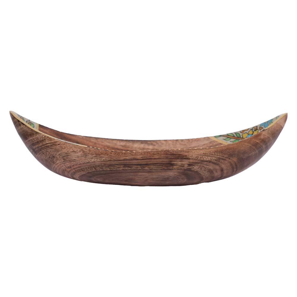 Hand-Painted Wooden Boat Bowl for Table Decor