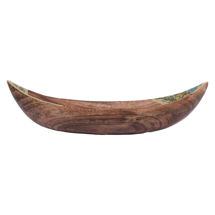 Hand-Painted Wooden Boat Bowl for Table Decor