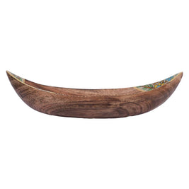 Hand-Painted Wooden Boat Bowl for Table Decor