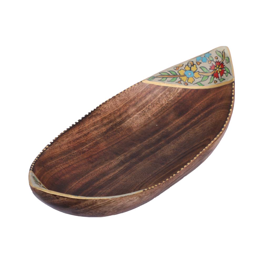 Hand-Painted Wooden Boat Bowl for Table Decor