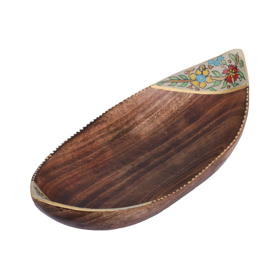 Hand-Painted Wooden Boat Bowl for Table Decor