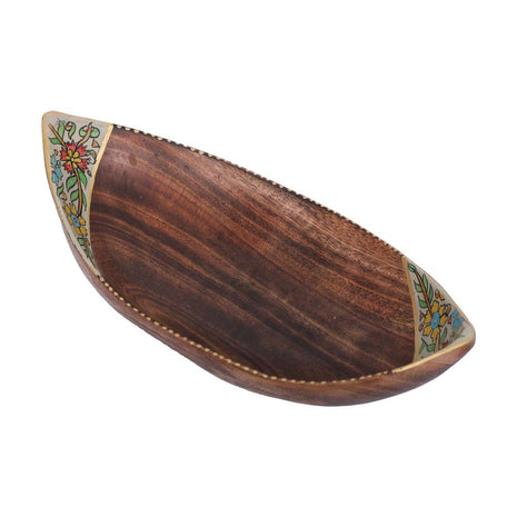 Hand-Painted Wooden Boat Bowl for Table Decor