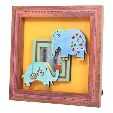 Elephant Family Wooden Frame Art for Kids Room