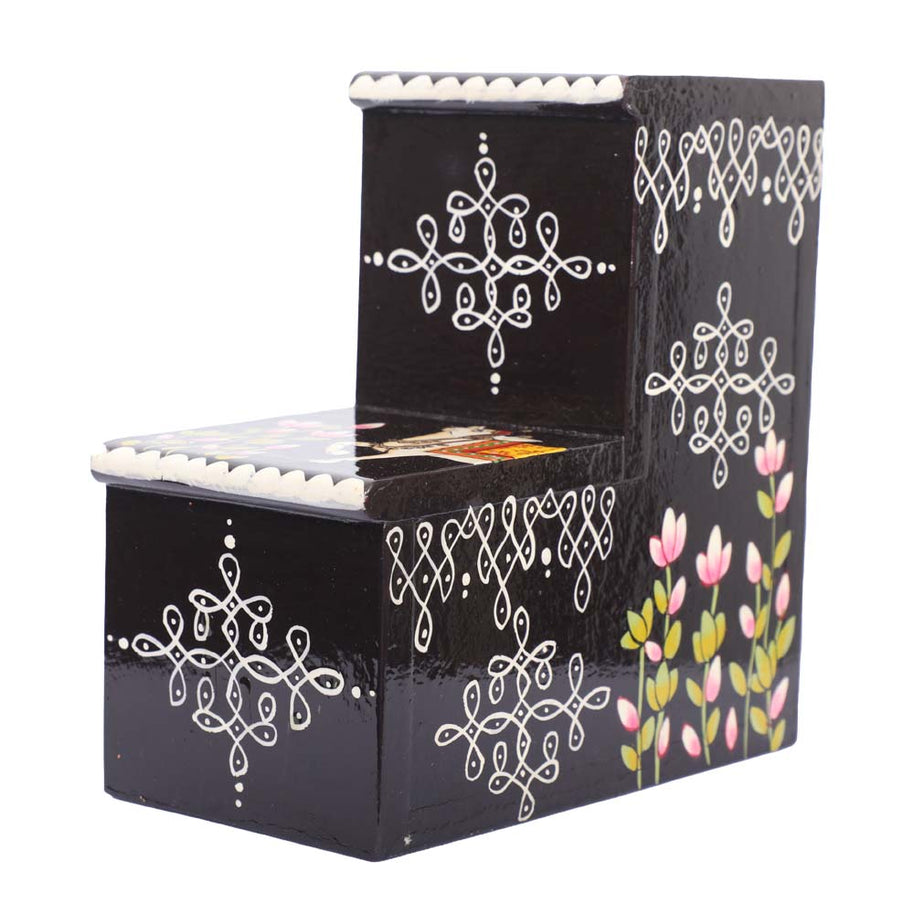 Rangoli Design Wooden Display Steps for Home Decor